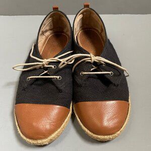 Kaanas Black and Tan Cap Toe Canvas and Leather Lace-up Shoes